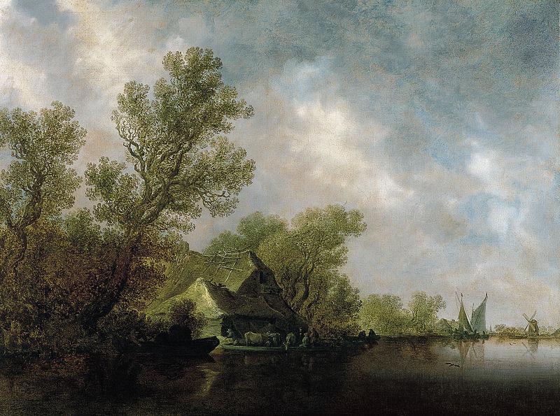 Jan van Goyen River Landscape with Ferry and cottages Sweden oil painting art